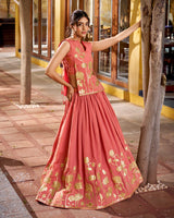 Peach Color Pure Shimmer Embroidered Lehenga Choli