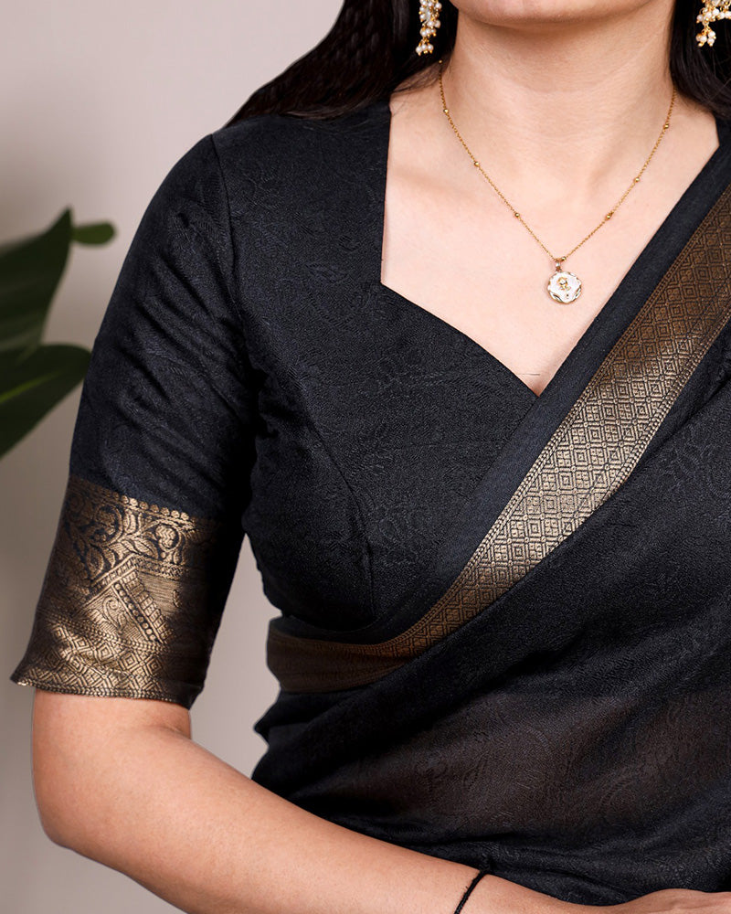 Black Color Zari Weaving Mass Mello Saree