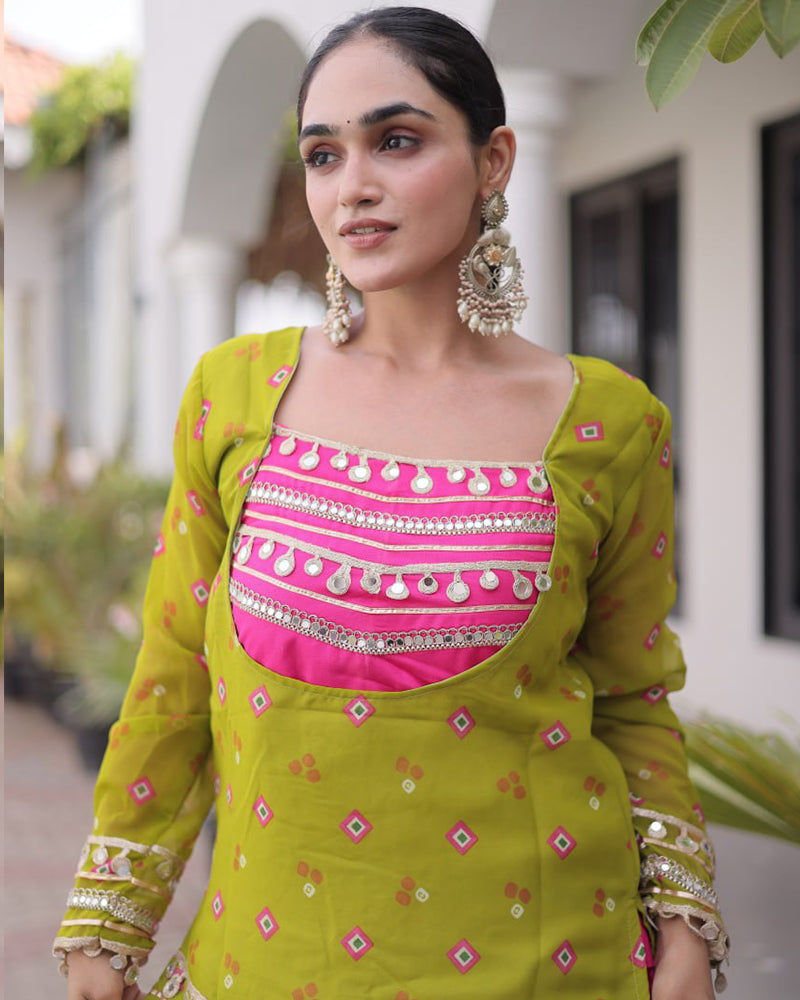 Parrot Green Color Rayon Navratri Lehenga Choli