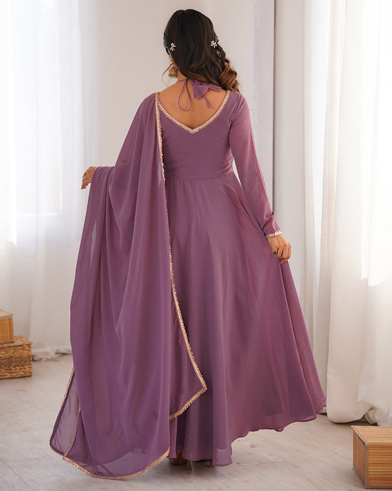 Mauve Pink Color Pure Blooming Georgette Anarkali Gown