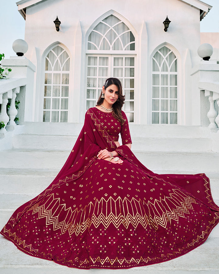 Deep Pink Color Sequence Embroidered Georgette Semi Stitched Lehenga Choli