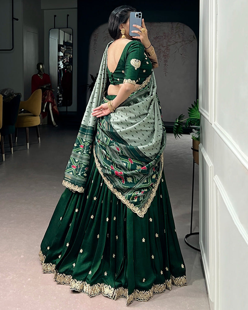 Premium Green Embroidered Vichitra Silk Lehenga Choli