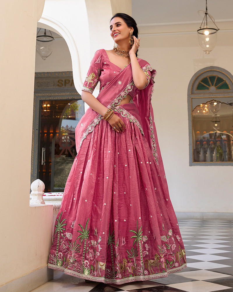 Pink Color Gold Crush Embroidered Lehenga Choli