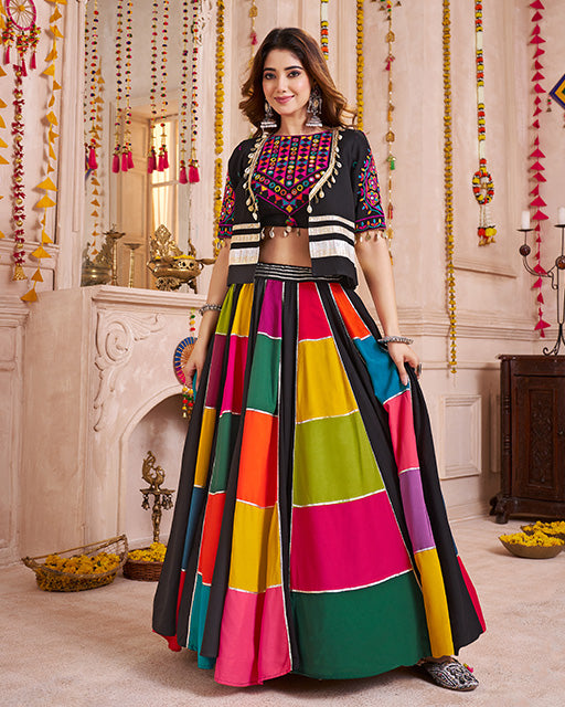 Multi Black Color Viscose Cotton Navratri Chaniya Choli