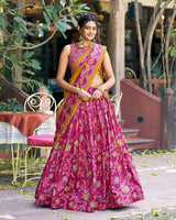 Pink Color Tasar Silk Foil Printed Lehenga Choli
