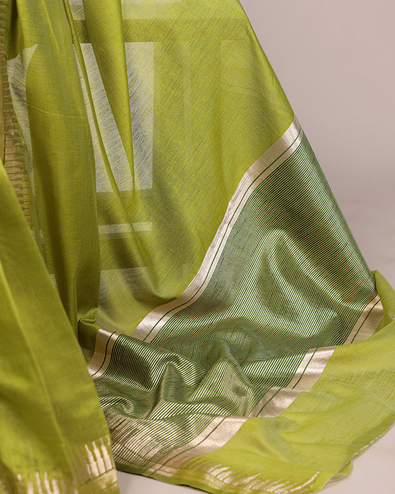 Olive Green Color Cotton Silk Zari Weaving Saree