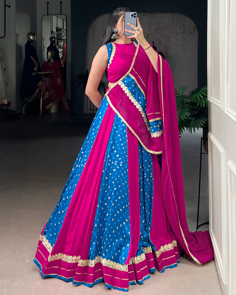 Elegant Dual-Tone Magenta And Blue Navtratri Lehenga Choli