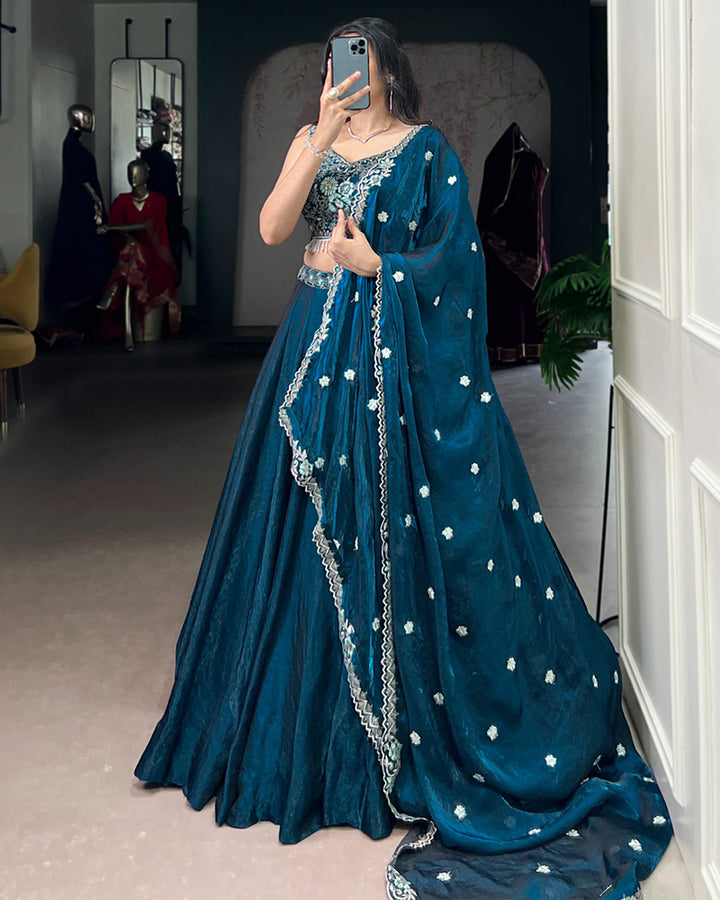 Peacock Color Fendi Embroidered Lehenga Choli