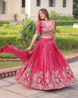 Tomato Color Gold Crush Embroidered Lehenga Choli