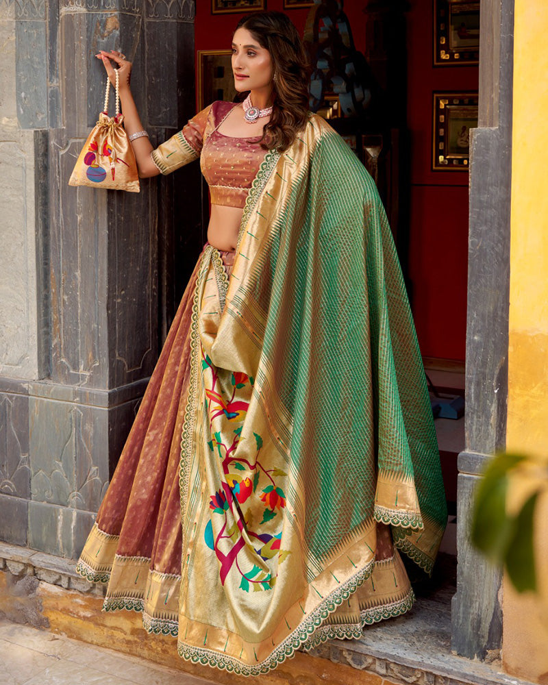 Brown Color Shimmer Organza Silk Lehenga Choli