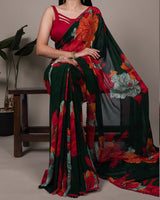 Red Color Weightless Marble Floral Printed Saree