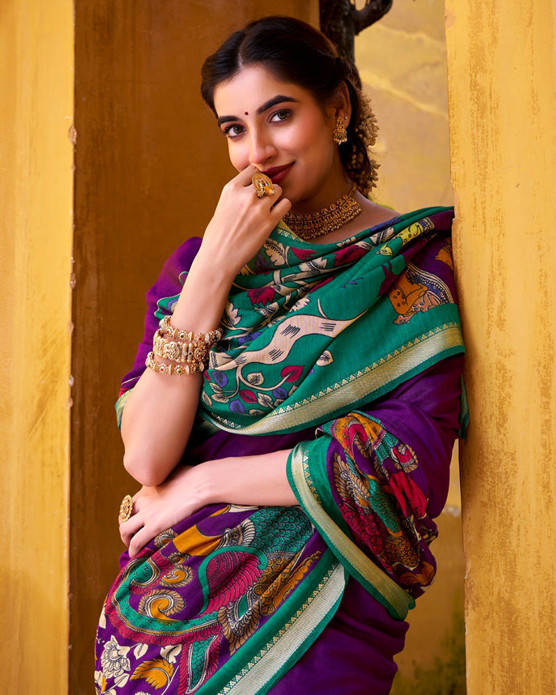Purple Color Viscose Chanderi Printed Saree