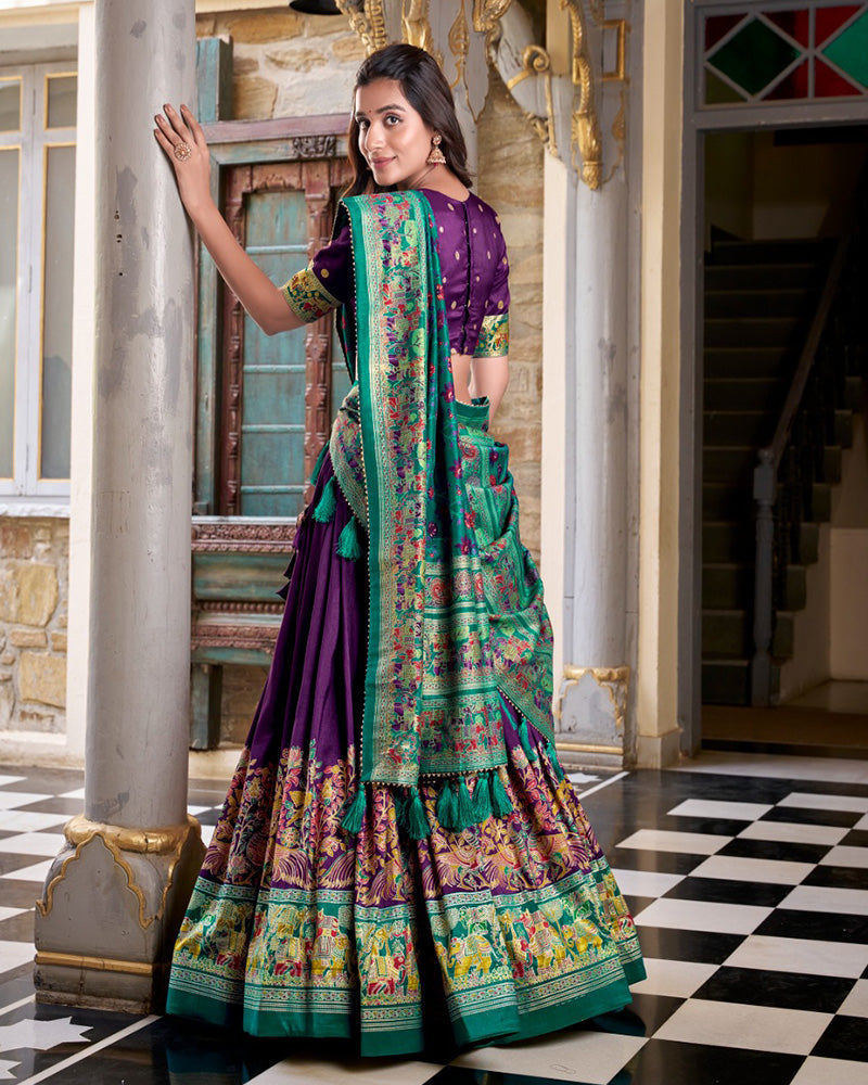 Purple Color Tussar Silk Printed With Foil Work Half Saree