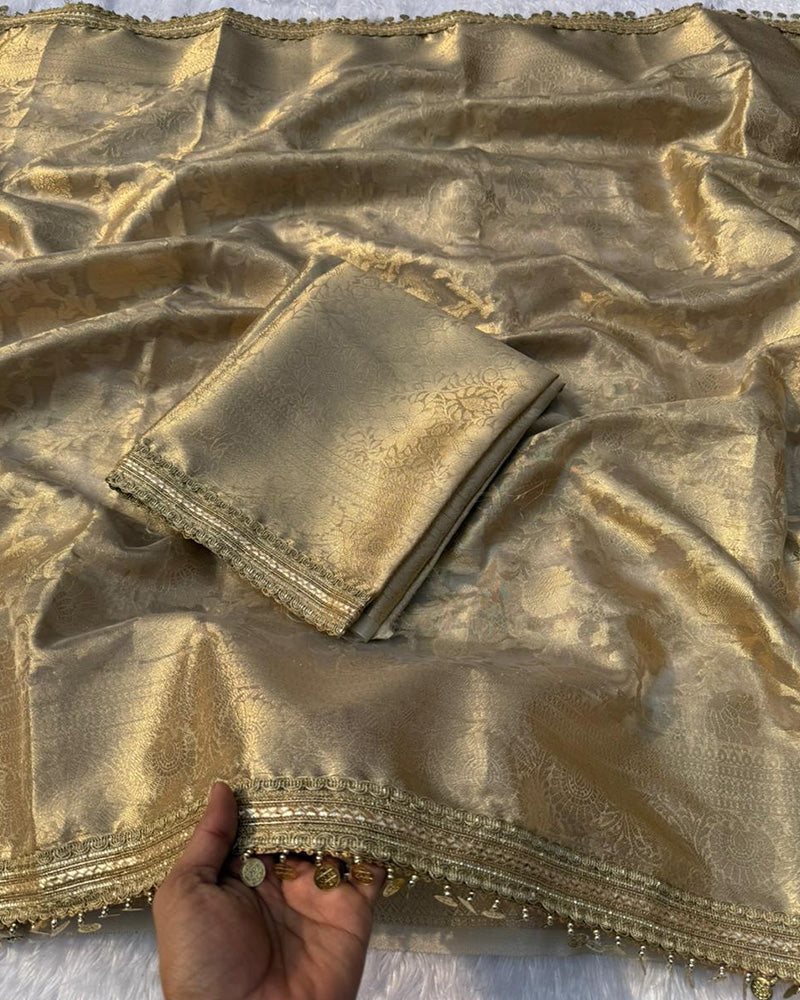 Cream Color Banarasi Tissue Silk Saree