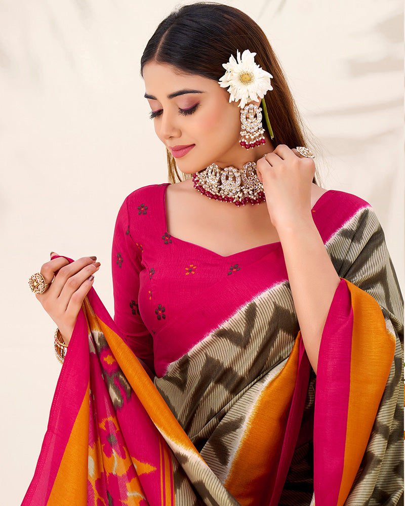 Mehndi Color Tasar Silk Printed Saree