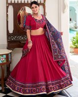 Pink Color Tussar Silk Full Stitched Navratri Lehenga Choli