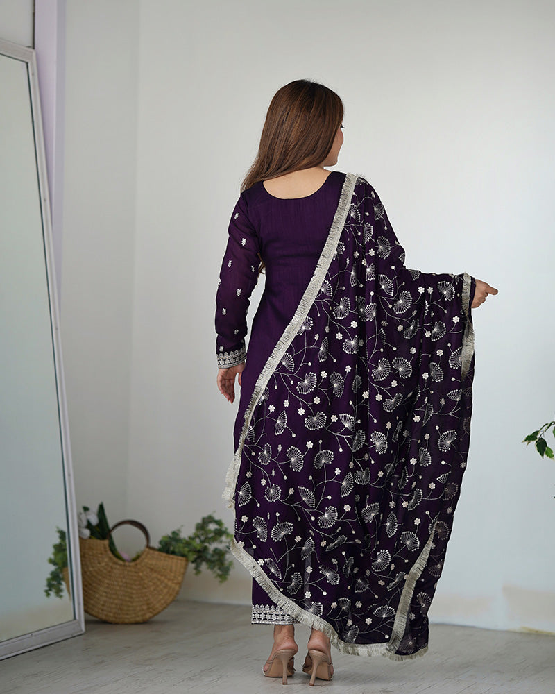 Purple Color Rangoli Silk Three Piece Kurti Suit