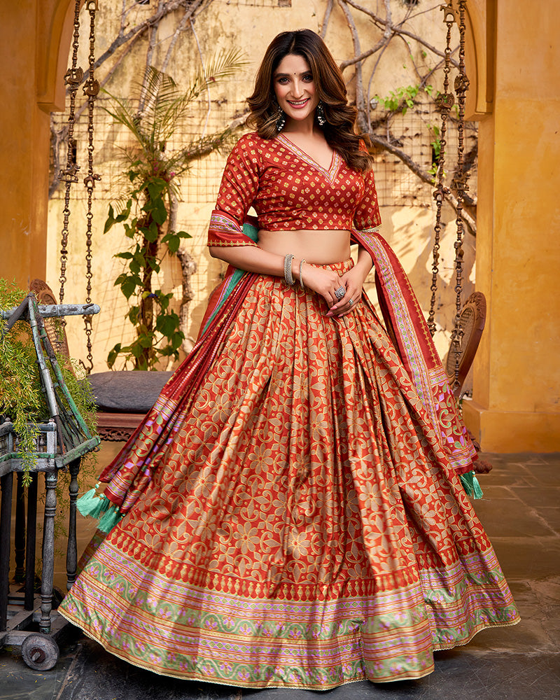 Rust Orange Color Tasar Silk Sparkle Lehenga Choli