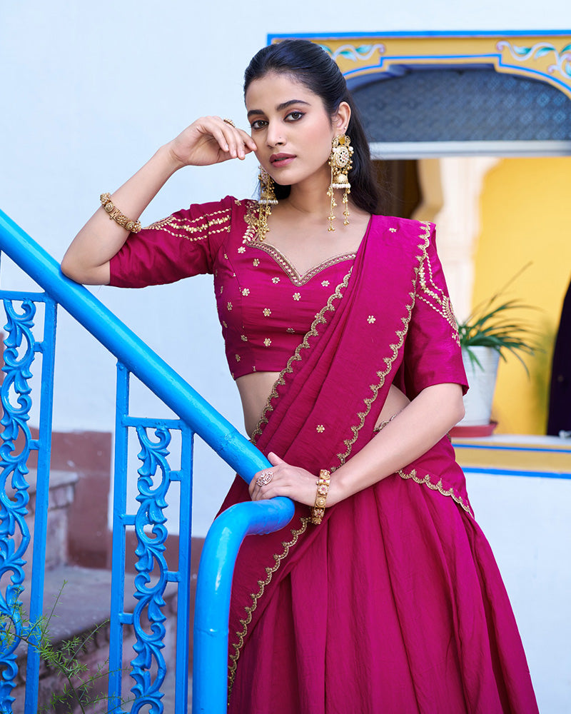 Designer Rani Pink Color Nc Silk Embroidered Lehenga Choli