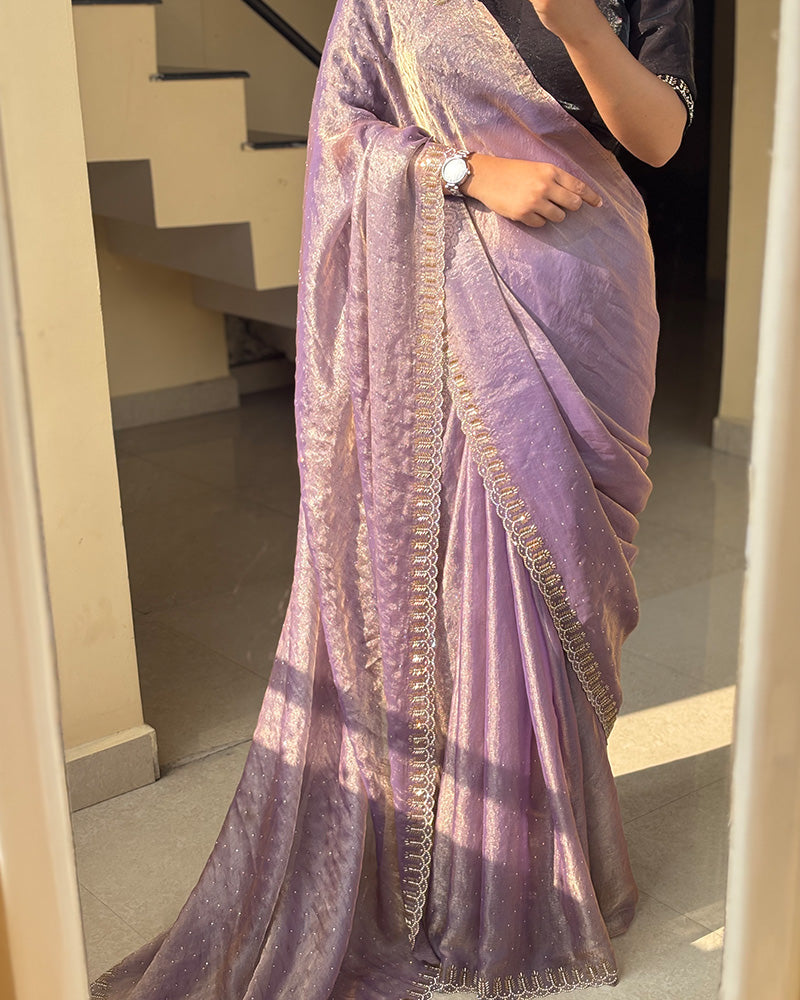 Lavender Color Space Silk Sequence Embroidered Saree