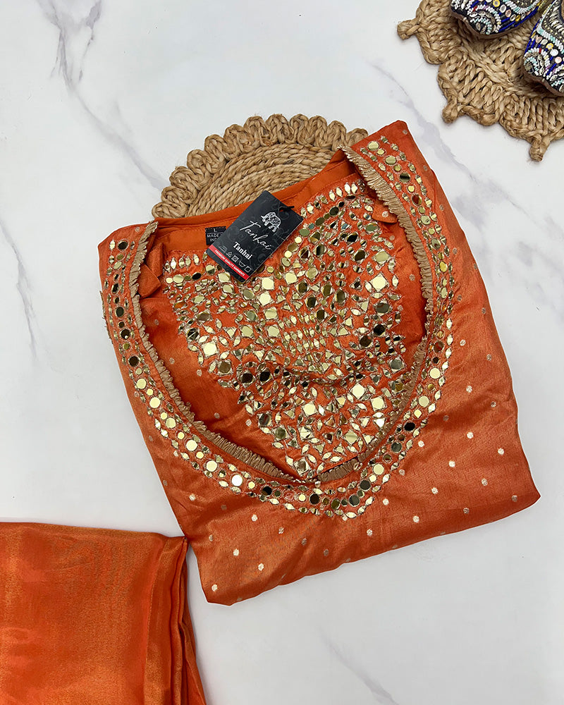 Orange Color Fendy Chiffon Embroidered Plazzo Suit