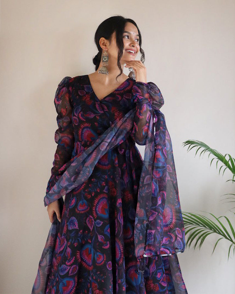 Multi Black Color Printed Soft Georgette Anarkali Suit