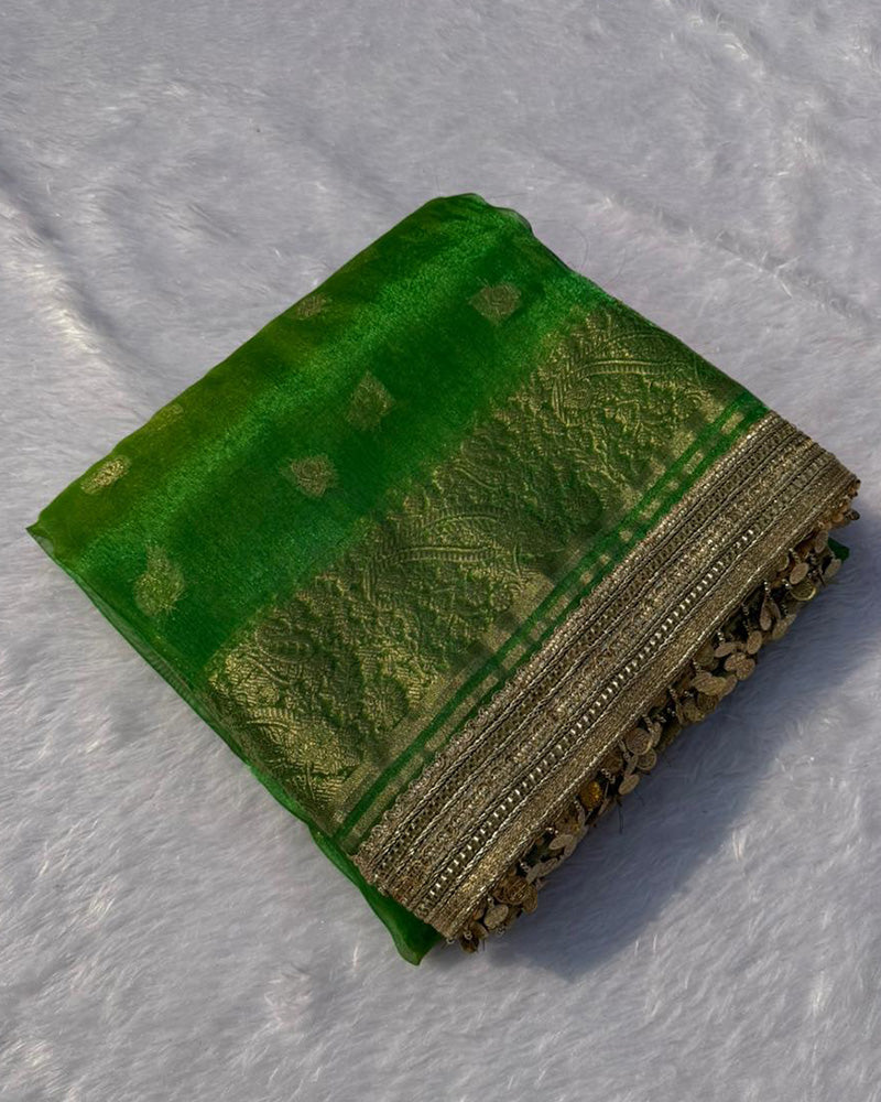 Classic Green Color Tissue Silk Saree