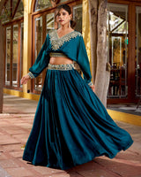 Peacock Blue Color Vichitra Silk Embroidered Lehenga Choli