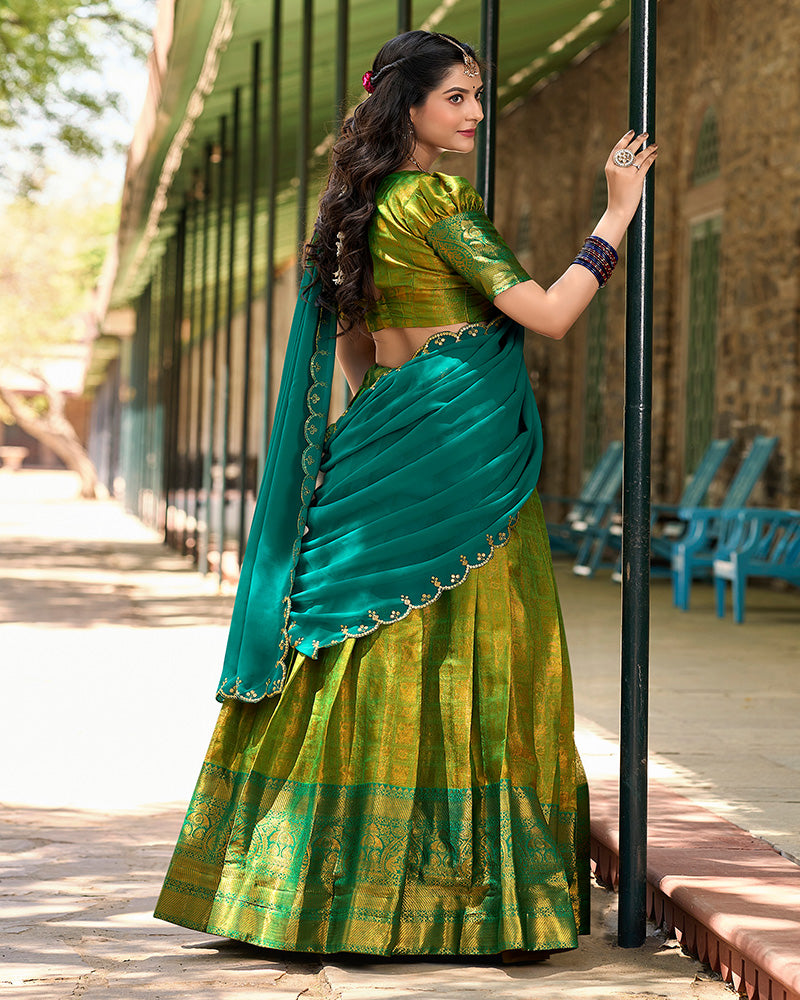 Parrot Green Color Kanjivaram Lehenga Choli