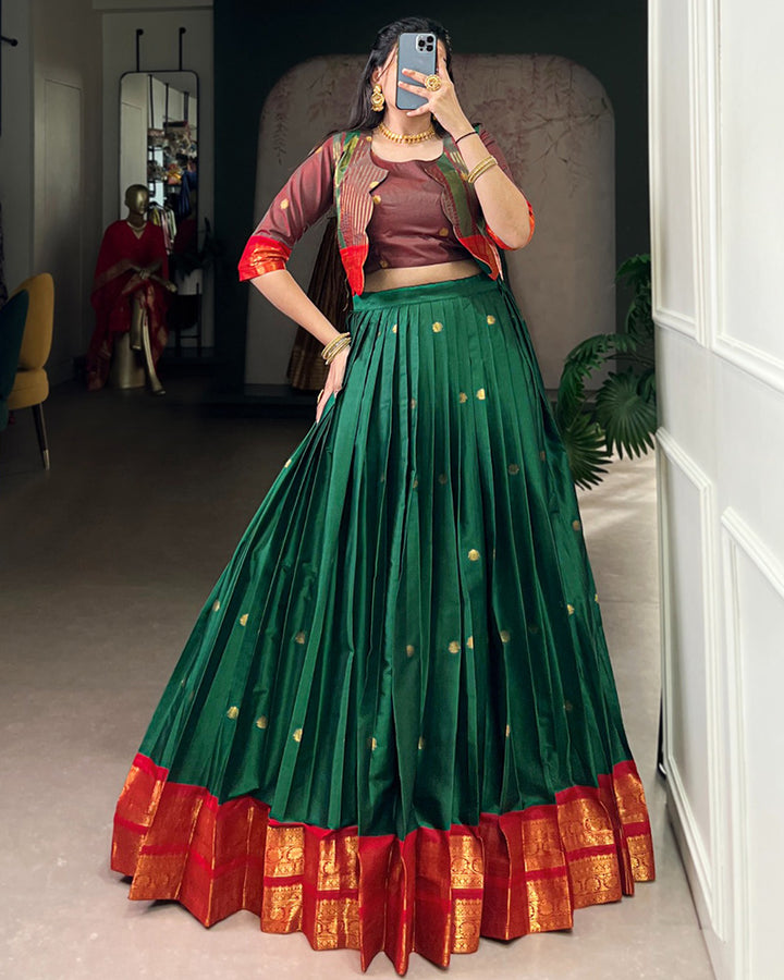 Green Color Poly Cotton Zari Weaving Lehenga Choli