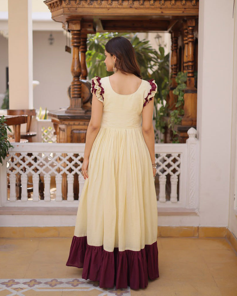 Off-White Color Pure Soft Cotton Embroidered Gown