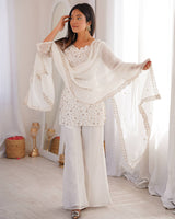 Off-White Color Crunchy Silk Embroidered Plazzo Suit