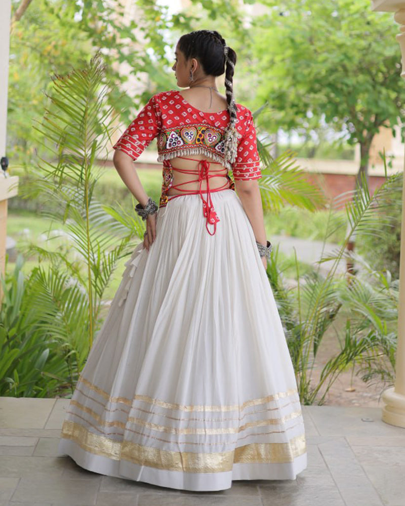 Four Color Kora Cotton With Gota Patti Work Navratri Lehenga Set