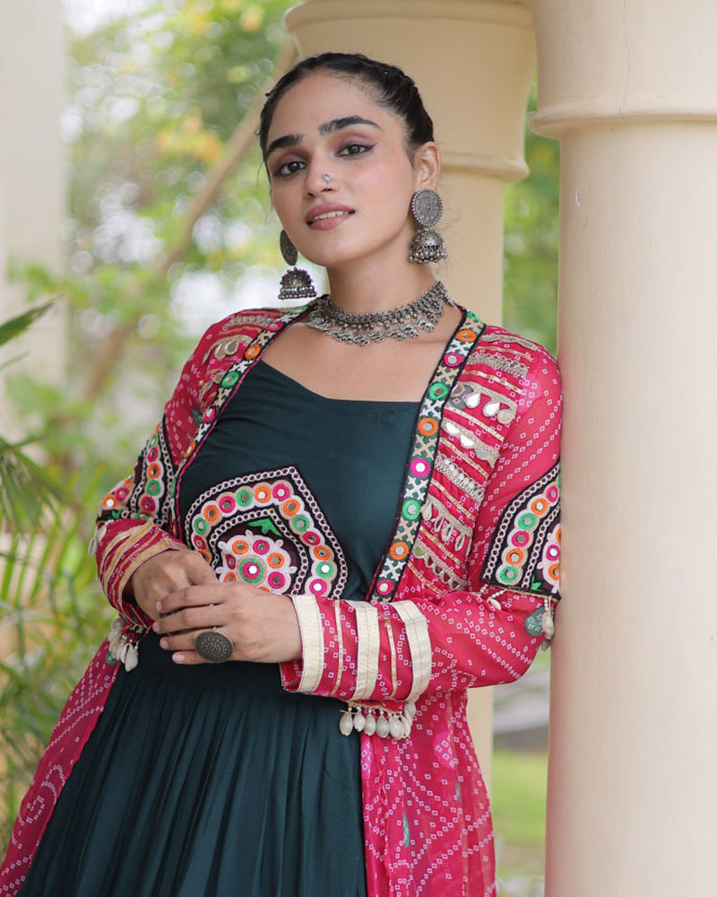 Dark Green Color Bandhani Printed With Rayon Lehenga  Choli