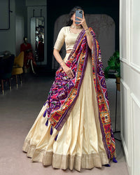 Off-White Color Poly Kotha Tasar Silk Half Saree