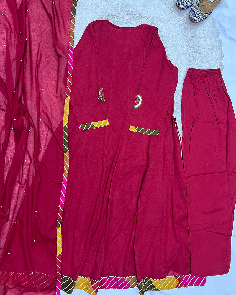 Maroon Color Mal Cotton Three Piece Kurti Suit