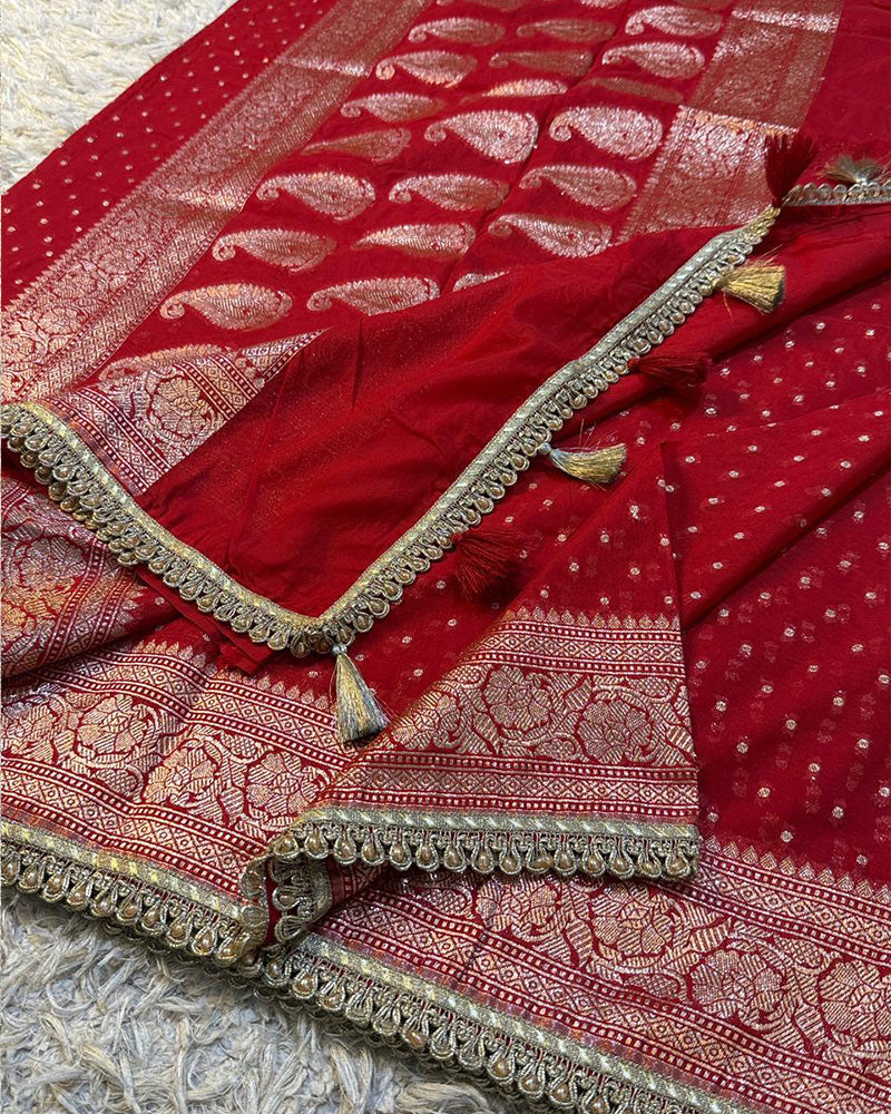 Red Color Banarasi Khadi Katan Georgette Silk Saree