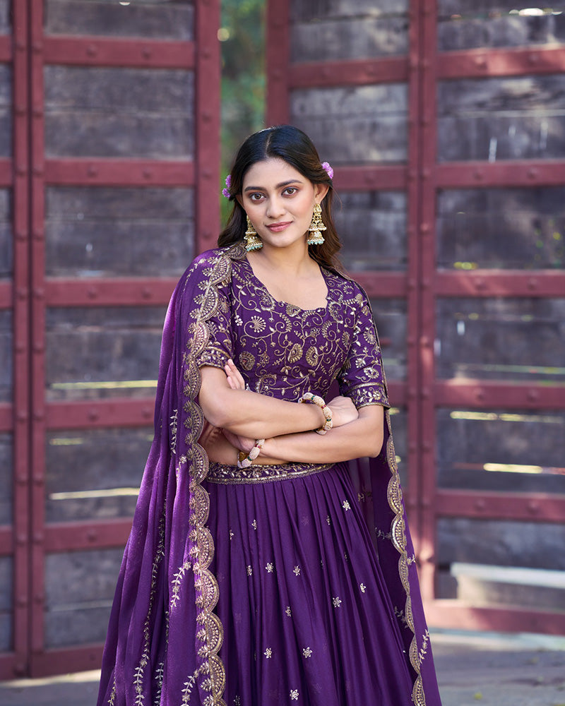 Purple Color Star Georgette Embroidered Lehenga Choli