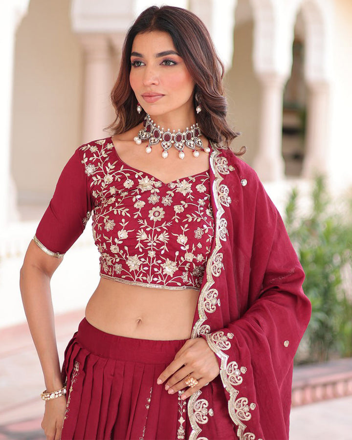 Maroon Color Vichitra Silk Embroidered Lehenga Choli