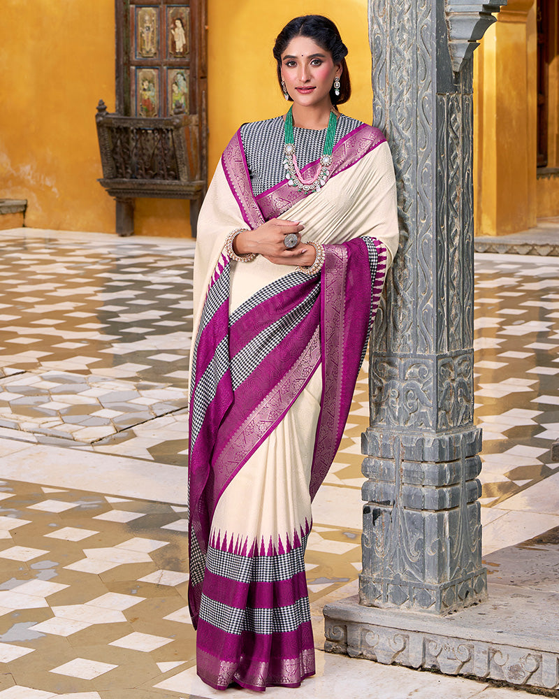 Off-White Color Poly Cotton Printed Saree