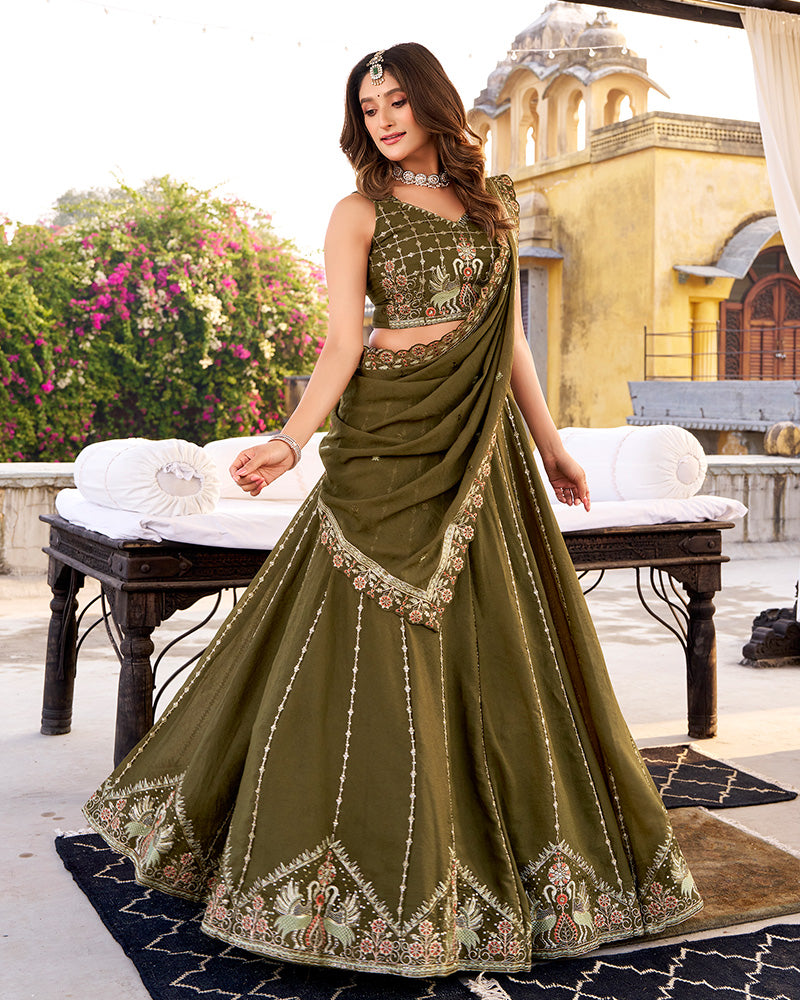 Olive Green Color Chocolate Crush Lehenga Choli