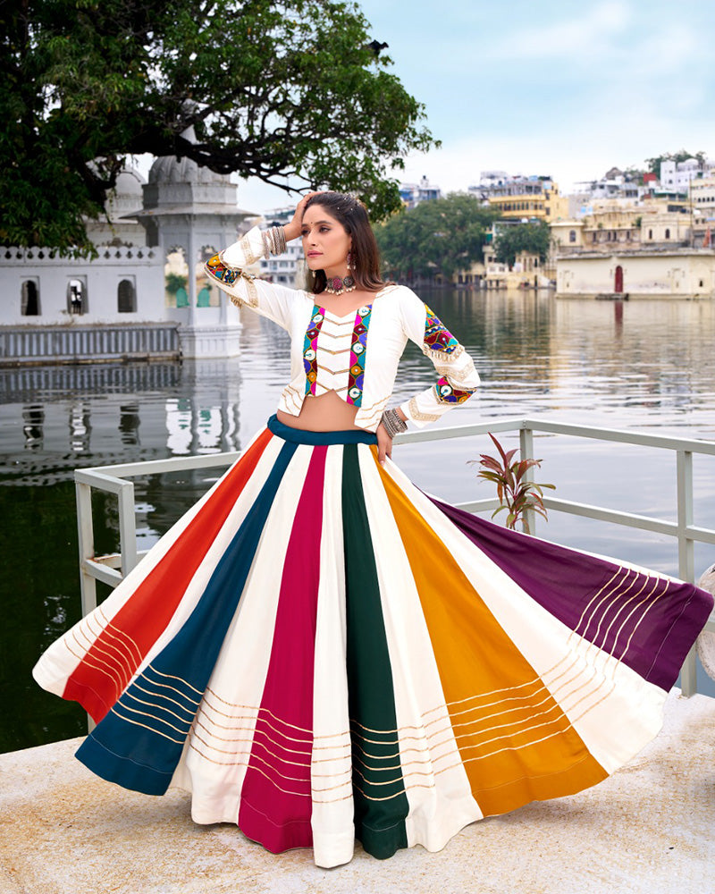 Ethnic Rayon Gamthi Embroidery Multi-Color Navratri Lehenga Choli