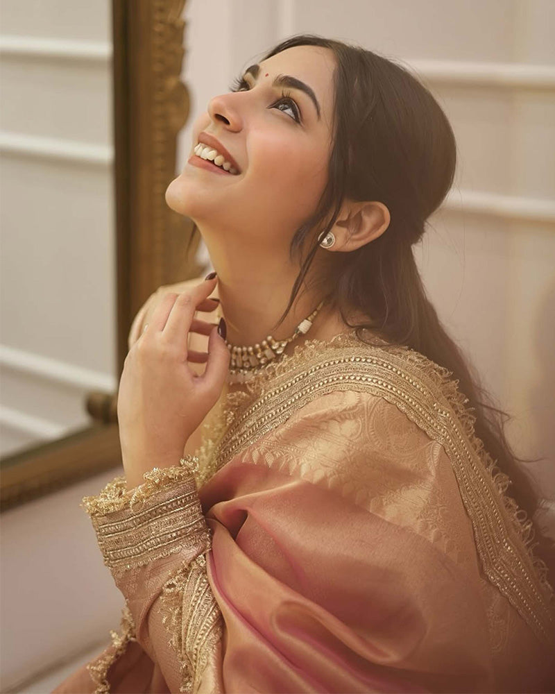 Sharmin Panjwani In Jhanvi Kapoor Bollywood Inspired Tissue Saree