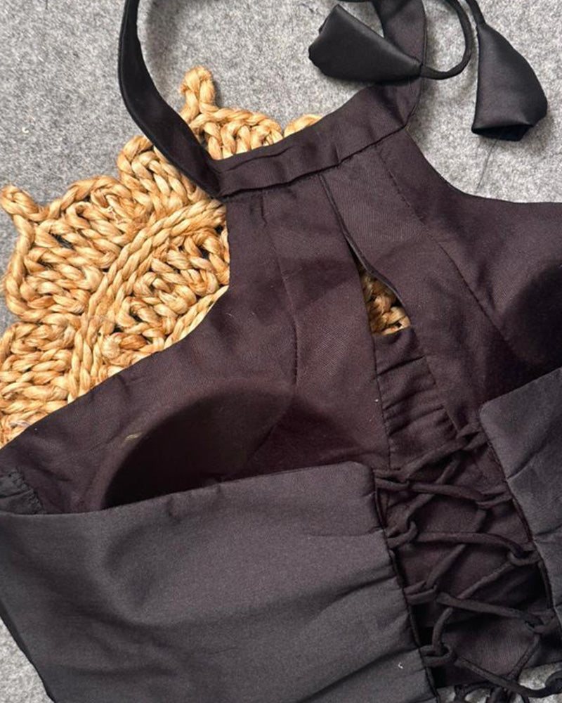 Fancy Black Color Cotton Silk Spaghetti Blouse