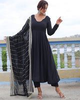 Black Color Georgette Anarkali With Embroidered Dupatta