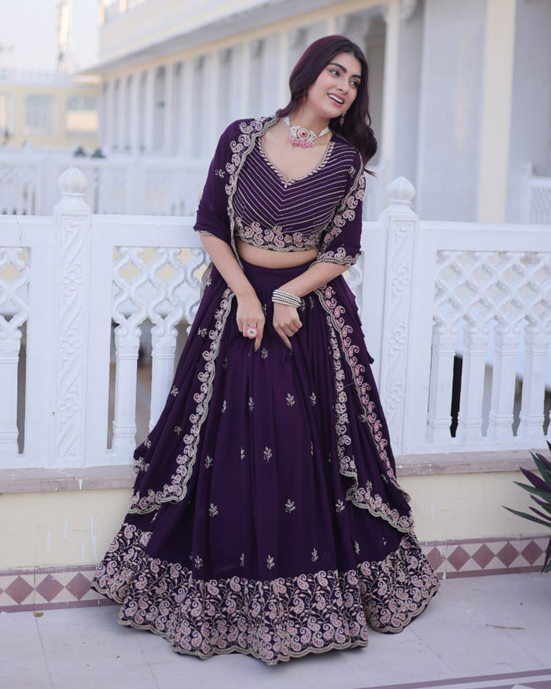 Royal Purple Color Blooming Embroidered Lehenga Choli