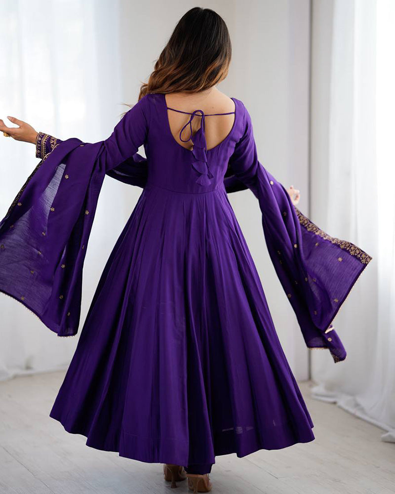 Purple Color Chanderi Silk Three Piece Anarkali Suit
