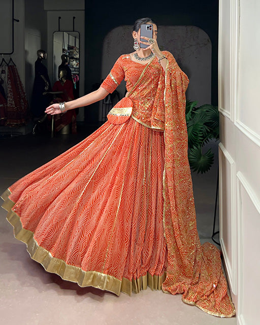 Orange Color Georgette Navratri Lehenga Choli