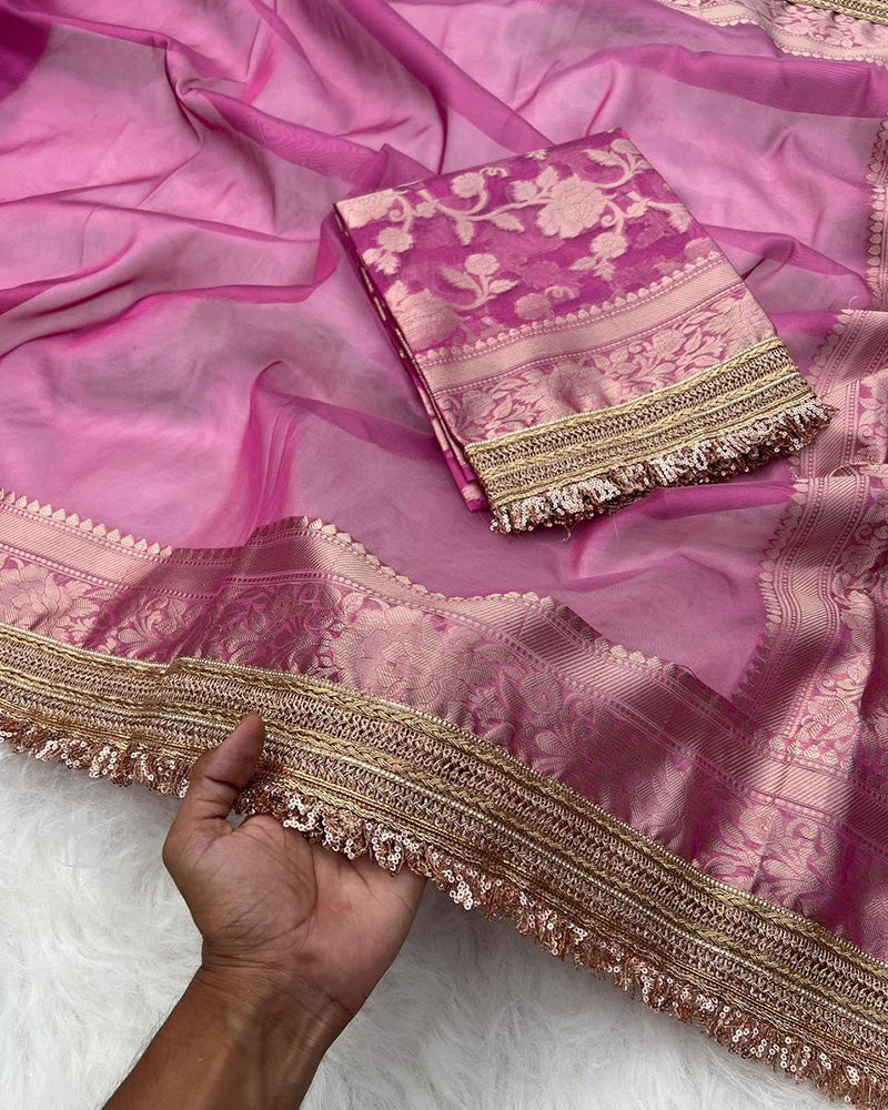 Pink Color Banarasi Tissue Silk Saree