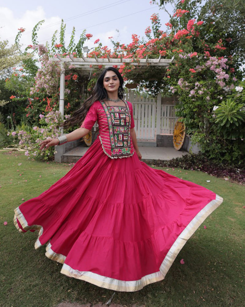 Four Color Kora Cotton Navratri Lehenga Set